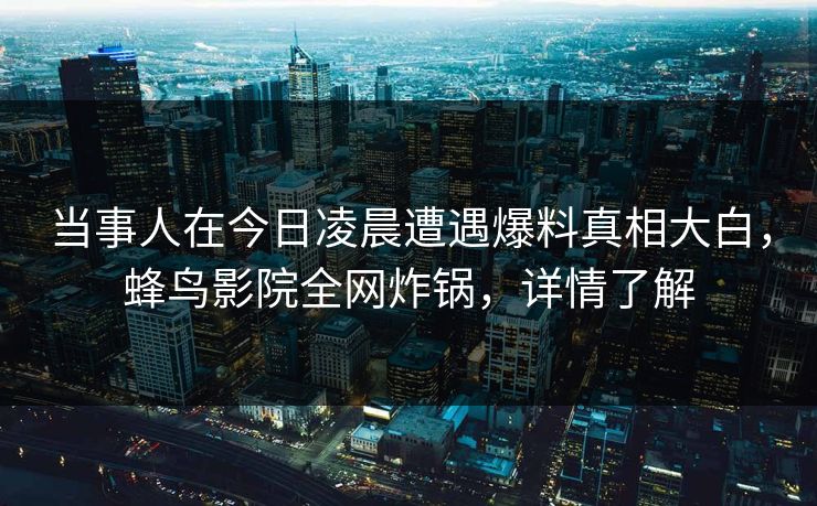 当事人在今日凌晨遭遇爆料真相大白，蜂鸟影院全网炸锅，详情了解