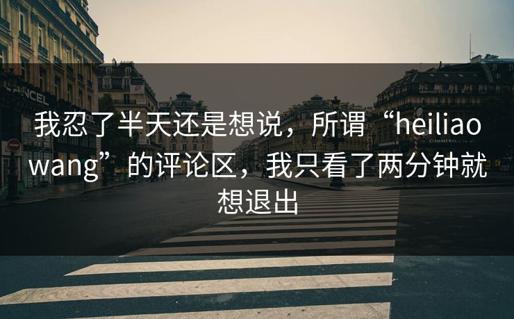 我忍了半天还是想说，所谓“heiliaowang”的评论区，我只看了两分钟就想退出