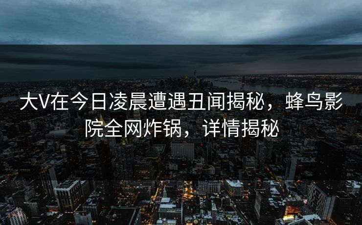大V在今日凌晨遭遇丑闻揭秘，蜂鸟影院全网炸锅，详情揭秘